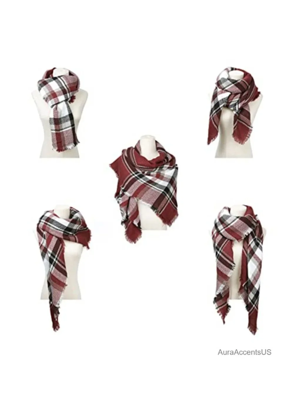 Surblue Wool Plaid Shawl Wrap Winter Scarf One Size